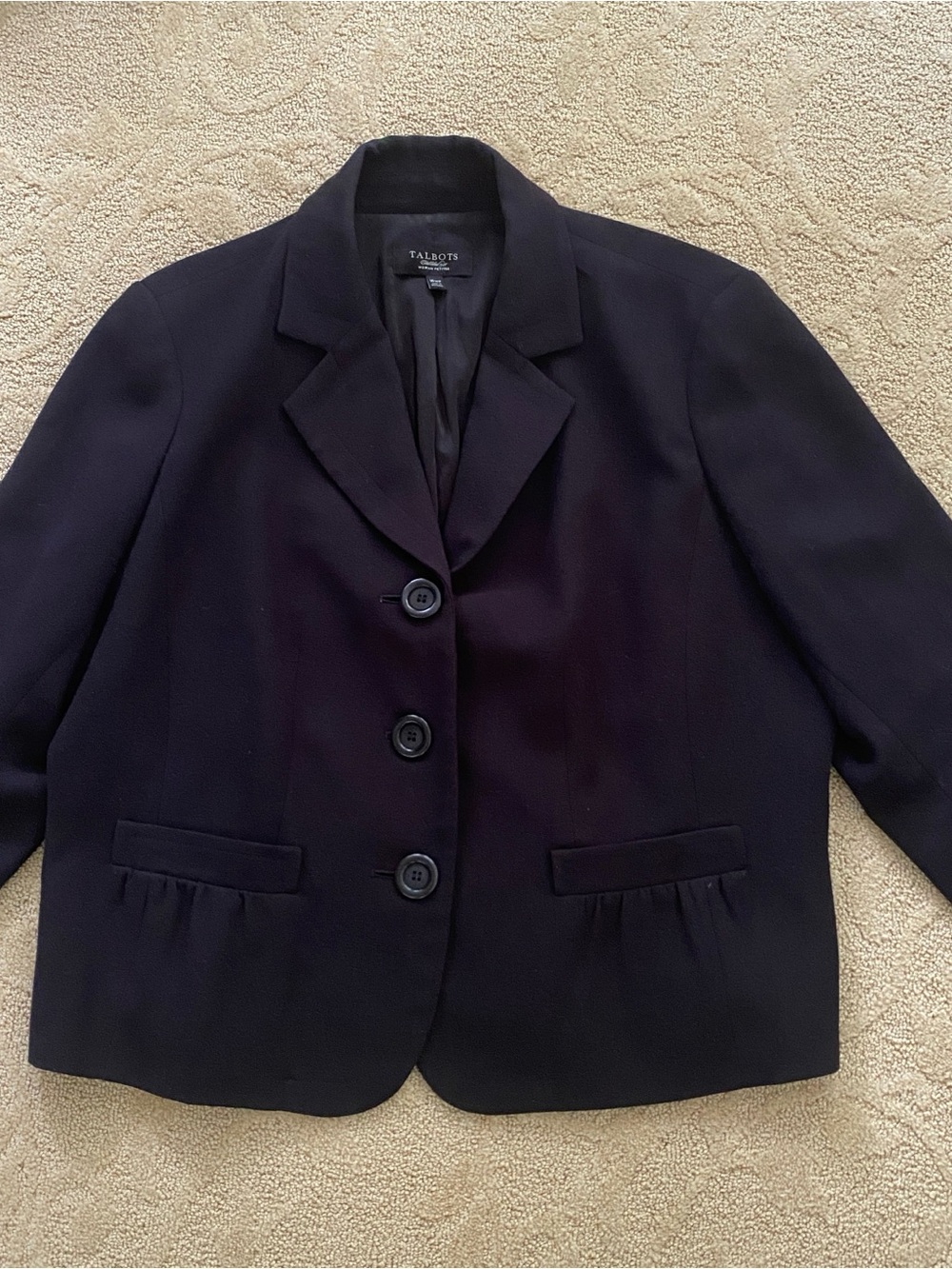 Talbots Women's Petites 16W Black Blazer Button Peacoat Lined Long Sleeve